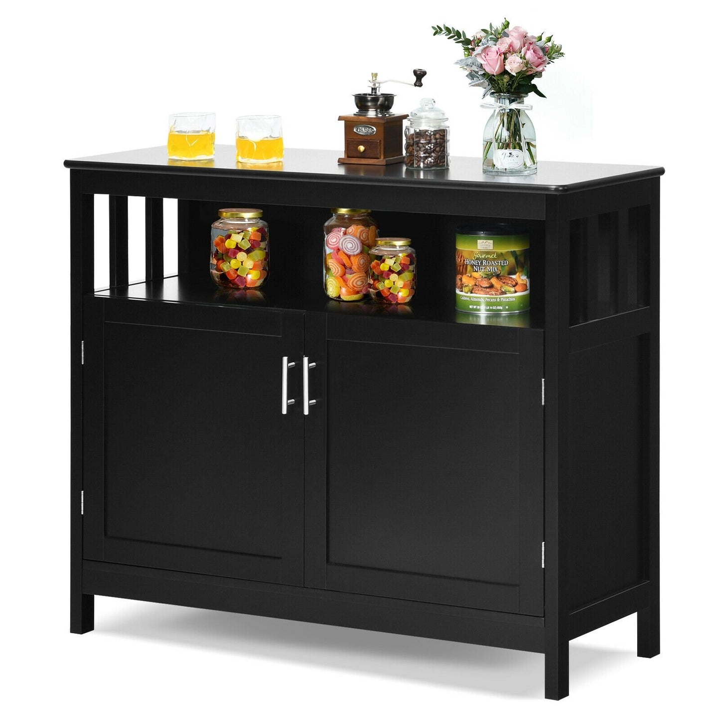 Kitchen Buffet Server Sideboard Storage Cabinet with 2 Doors and Shelf, Black Sideboards Cabinets & Buffets   at Gallery Canada