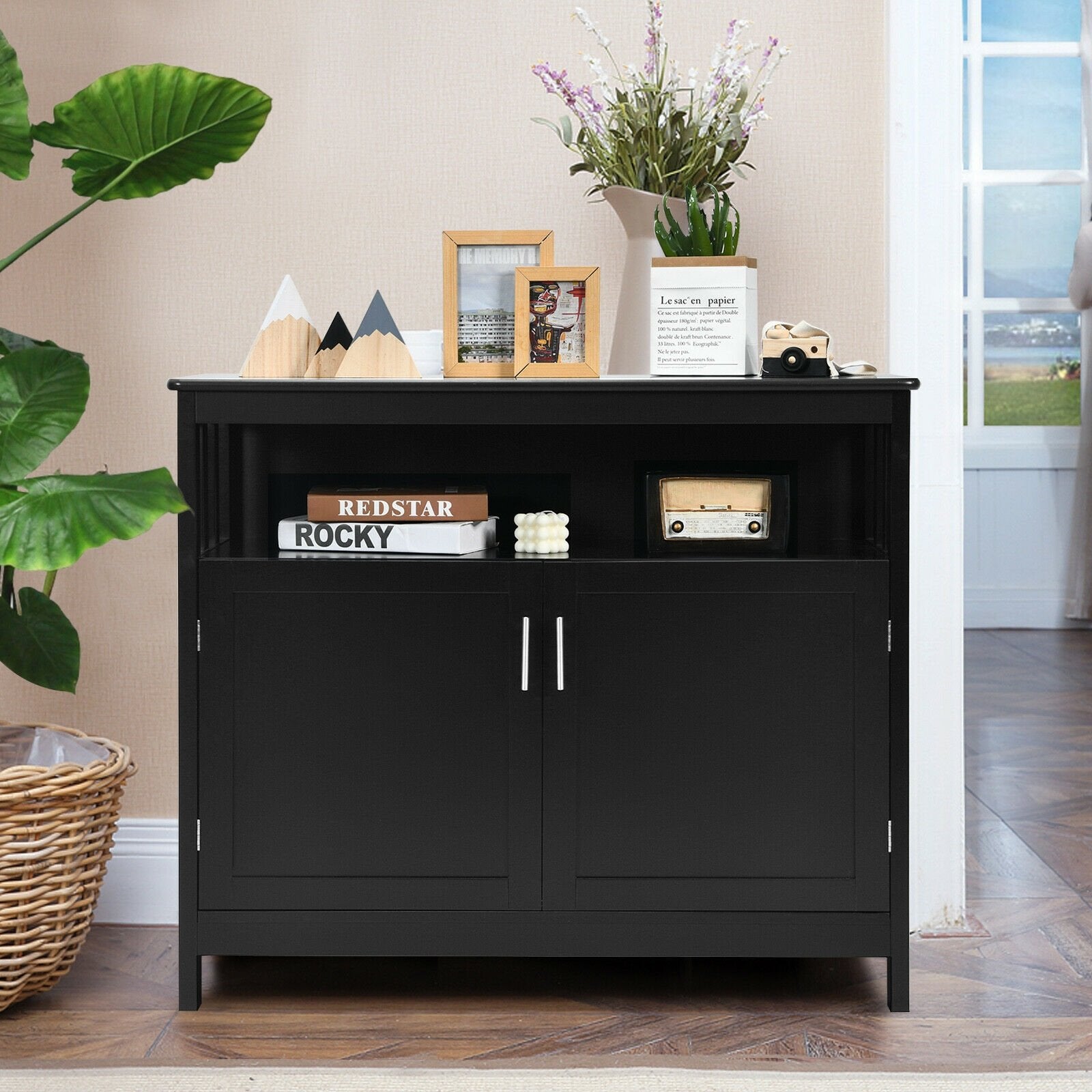 Kitchen Buffet Server Sideboard Storage Cabinet with 2 Doors and Shelf, Black Sideboards Cabinets & Buffets   at Gallery Canada