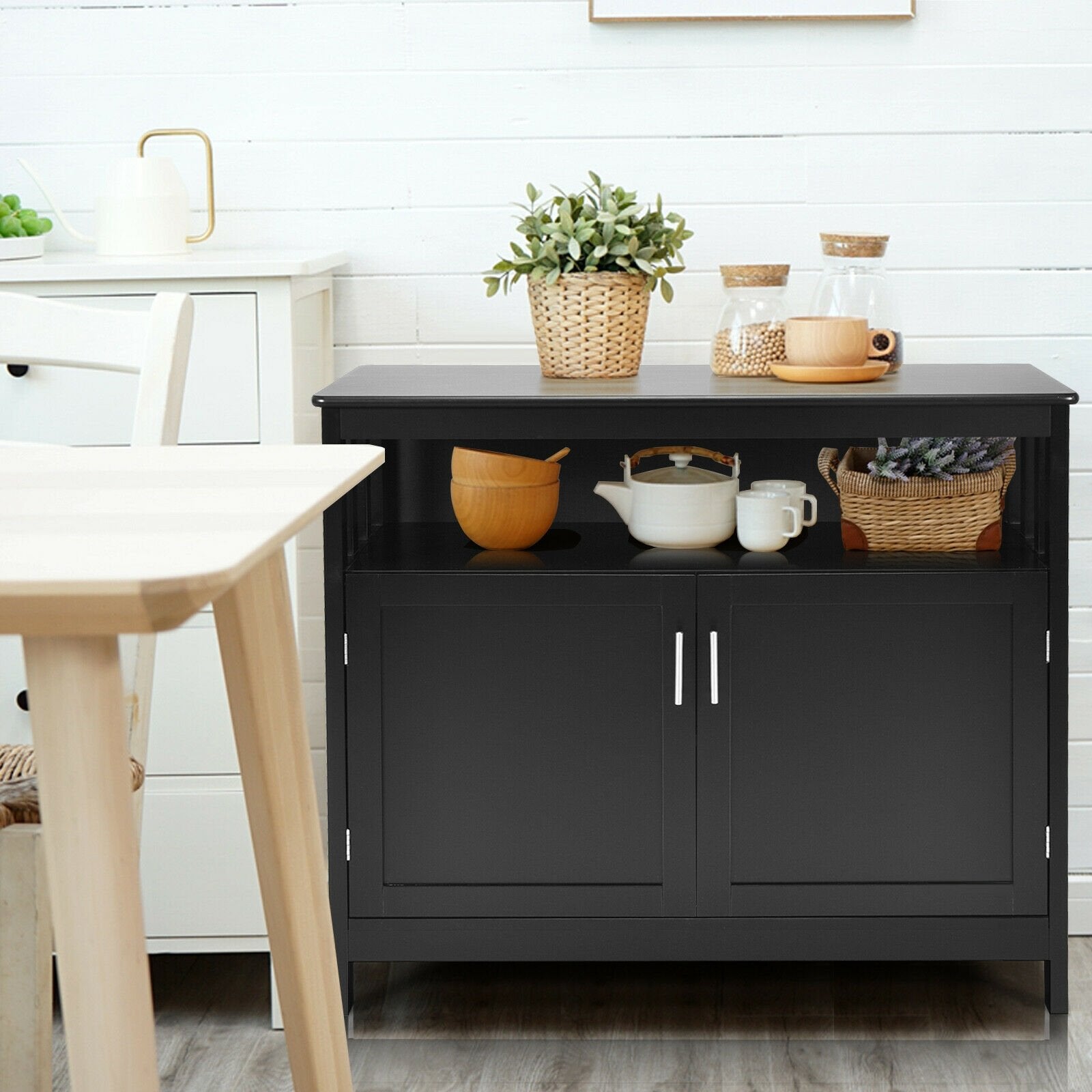 Kitchen Buffet Server Sideboard Storage Cabinet with 2 Doors and Shelf, Black Sideboards Cabinets & Buffets   at Gallery Canada