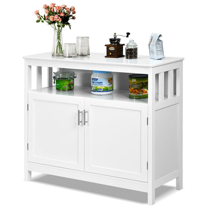 Kitchen Buffet Server Sideboard Storage Cabinet with 2 Doors and Shelf, White Sideboards Cabinets & Buffets   at Gallery Canada