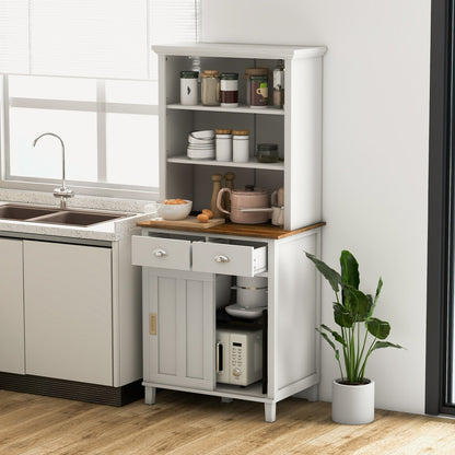 Freestanding Kitchen Pantry with Hutch Sliding Door and Drawer, White Sideboards Cabinets & Buffets   at Gallery Canada