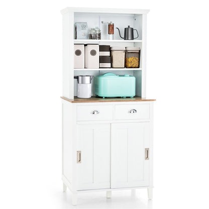 Freestanding Kitchen Pantry with Hutch Sliding Door and Drawer, White Sideboards Cabinets & Buffets   at Gallery Canada