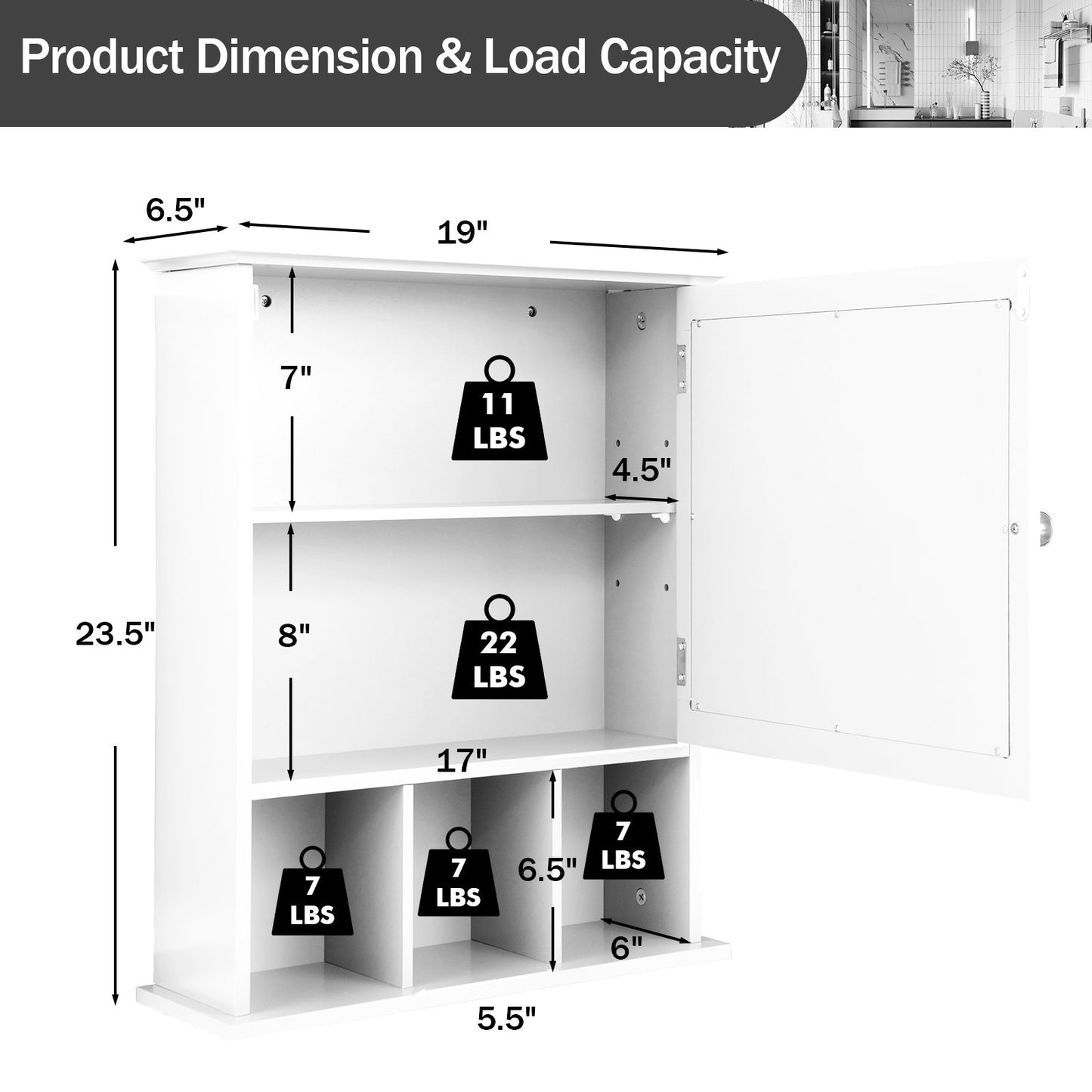 Wall Mounted and Mirrored Bathroom Cabinet, White Wall Cabinets   at Gallery Canada