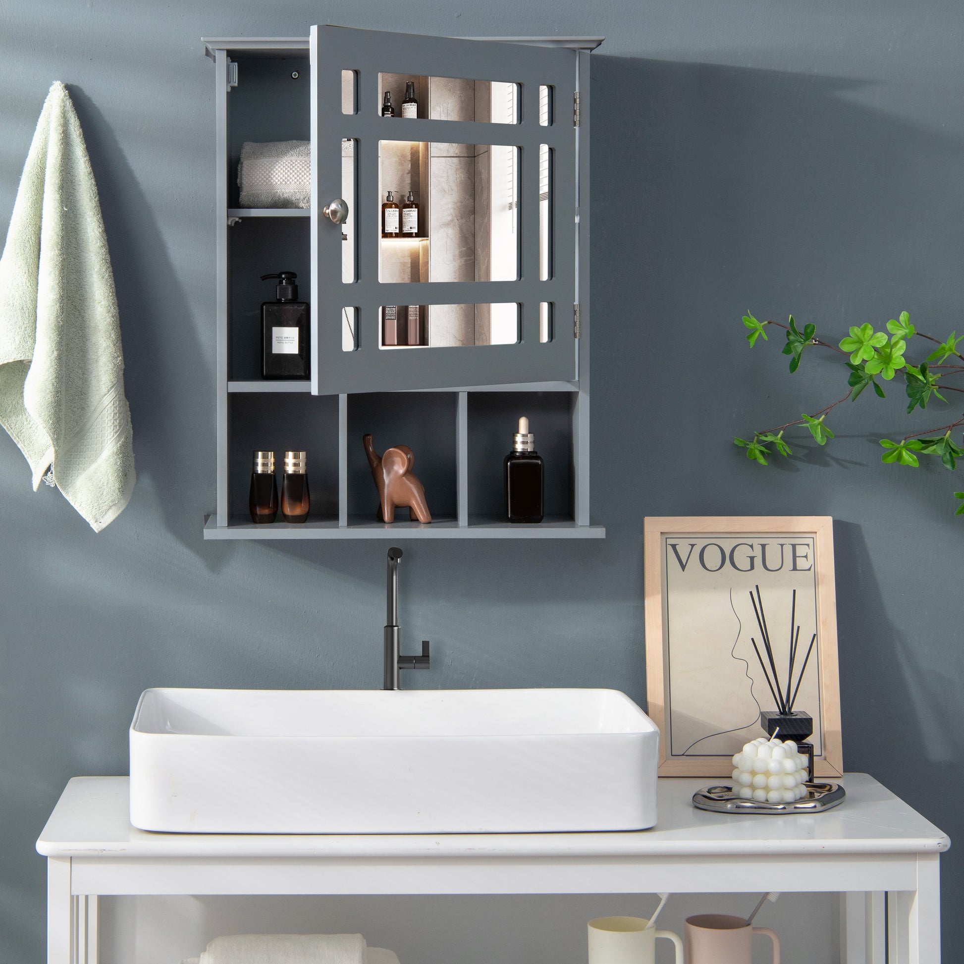Wall Mounted and Mirrored Bathroom Cabinet, Gray Wall Cabinets   at Gallery Canada