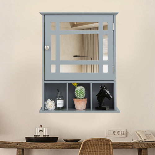Wall Mounted and Mirrored Bathroom Cabinet, Gray