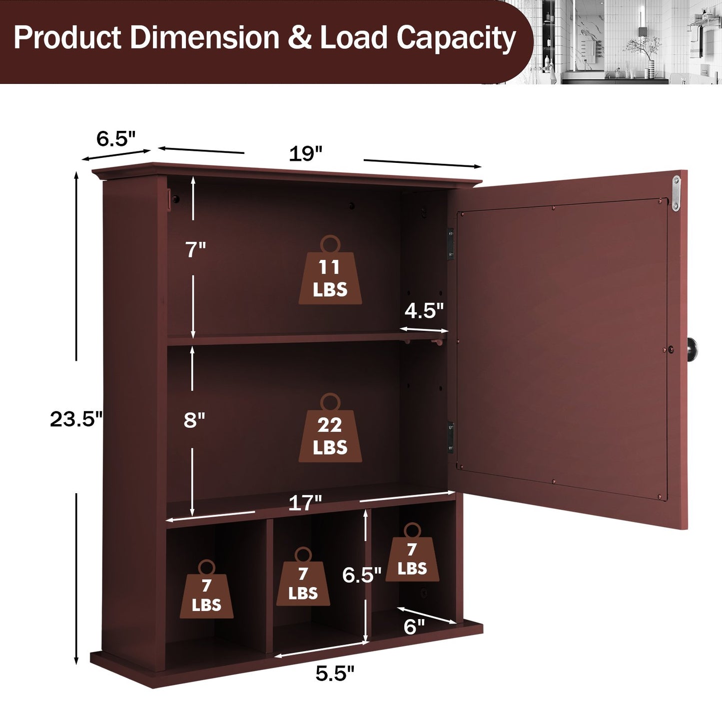 Wall Mounted and Mirrored Bathroom Cabinet, Brown Wall Cabinets   at Gallery Canada