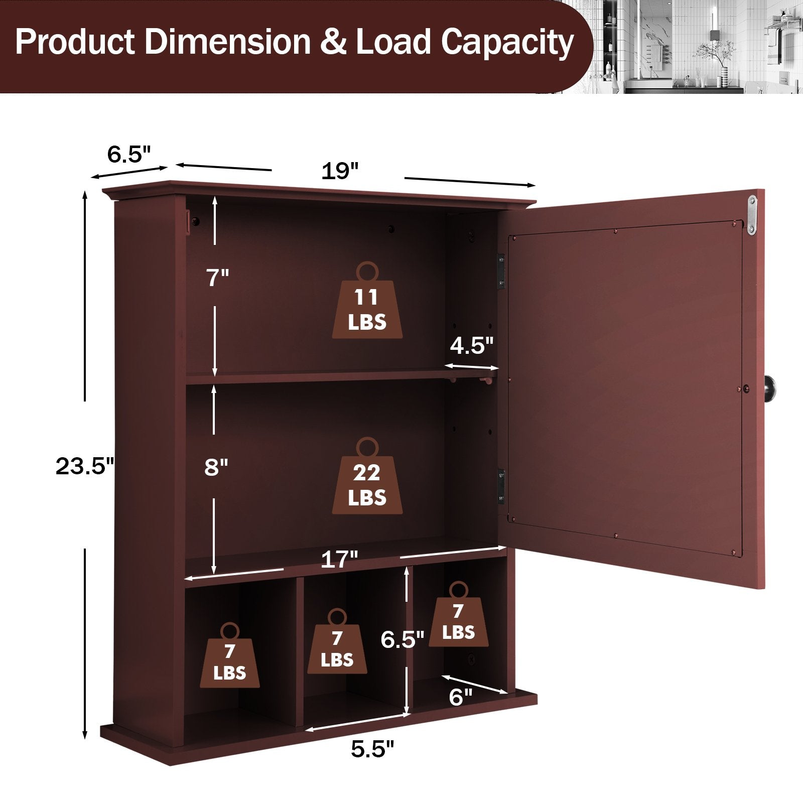 Wall Mounted and Mirrored Bathroom Cabinet, Brown Wall Cabinets   at Gallery Canada