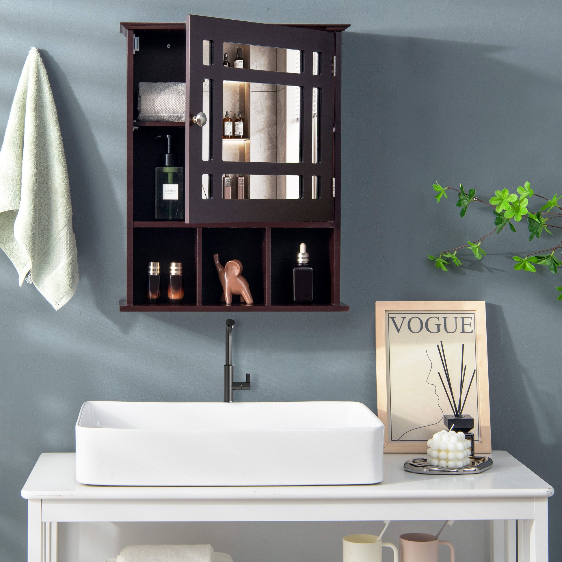 Wall Mounted and Mirrored Bathroom Cabinet, Brown Wall Cabinets   at Gallery Canada