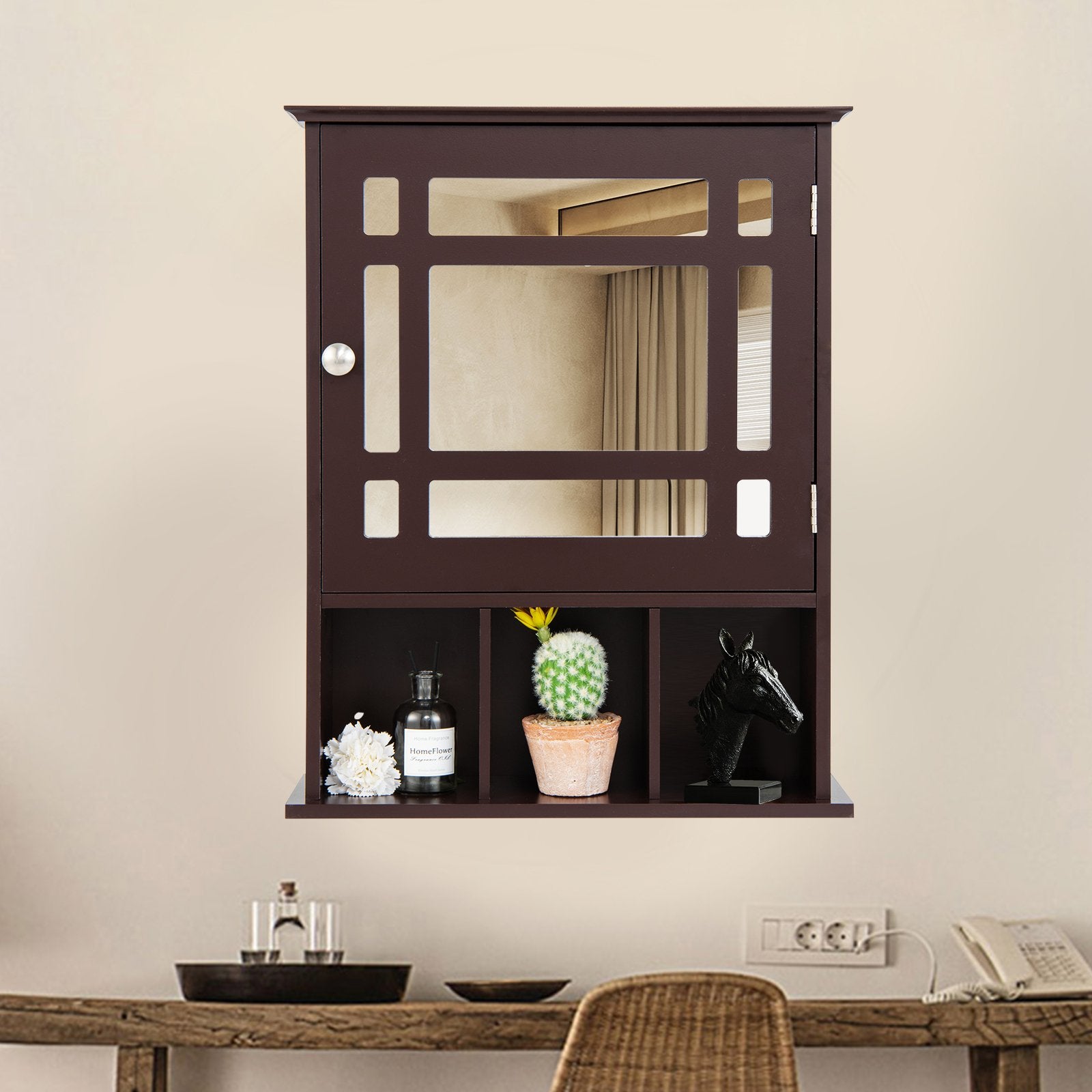Wall Mounted and Mirrored Bathroom Cabinet, Brown Wall Cabinets   at Gallery Canada