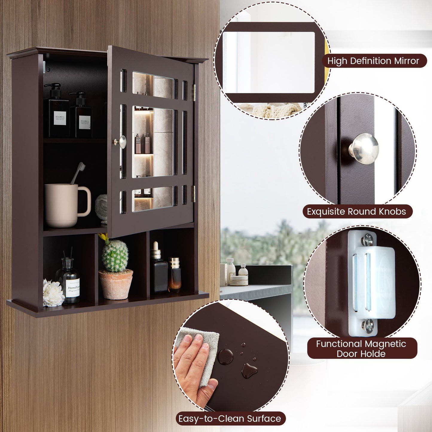 Wall Mounted and Mirrored Bathroom Cabinet, Brown Wall Cabinets   at Gallery Canada