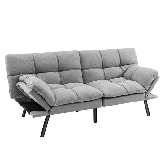 Convertible Memory Foam Futon Sofa Bed with Adjustable Armrest, Gray - Gallery Canada