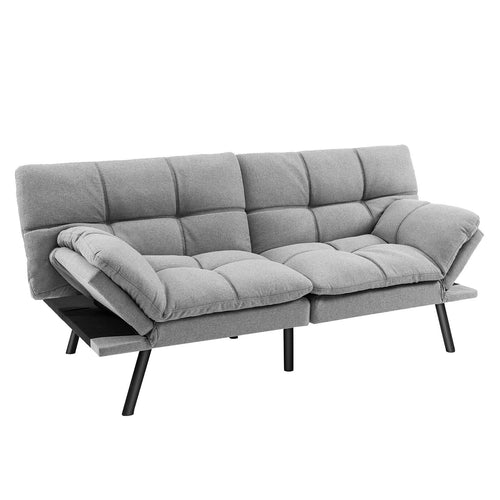 Convertible Memory Foam Futon Sofa Bed with Adjustable Armrest, Gray