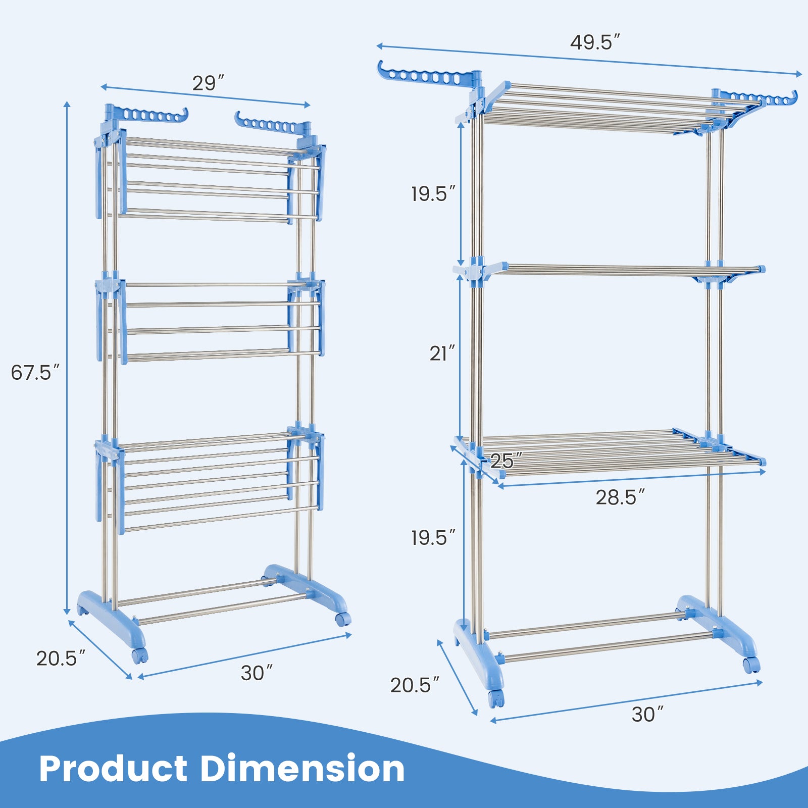 4-tier Folding Clothes Drying Rack with Rotatable Side Wings, Blue Drying Racks at Gallery Canada