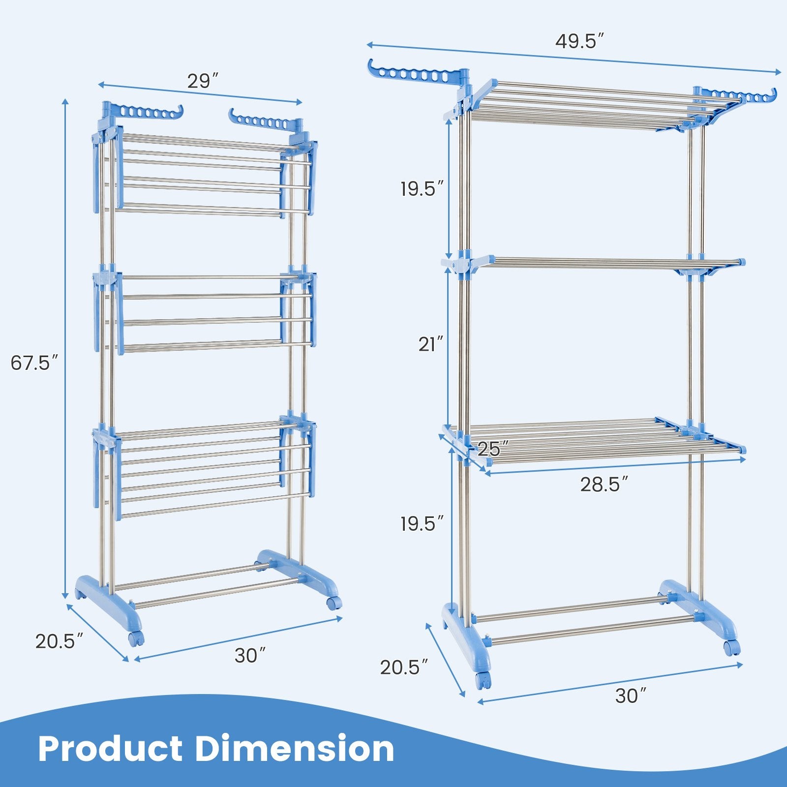 4-tier Folding Clothes Drying Rack with Rotatable Side Wings, Blue Drying Racks   at Gallery Canada