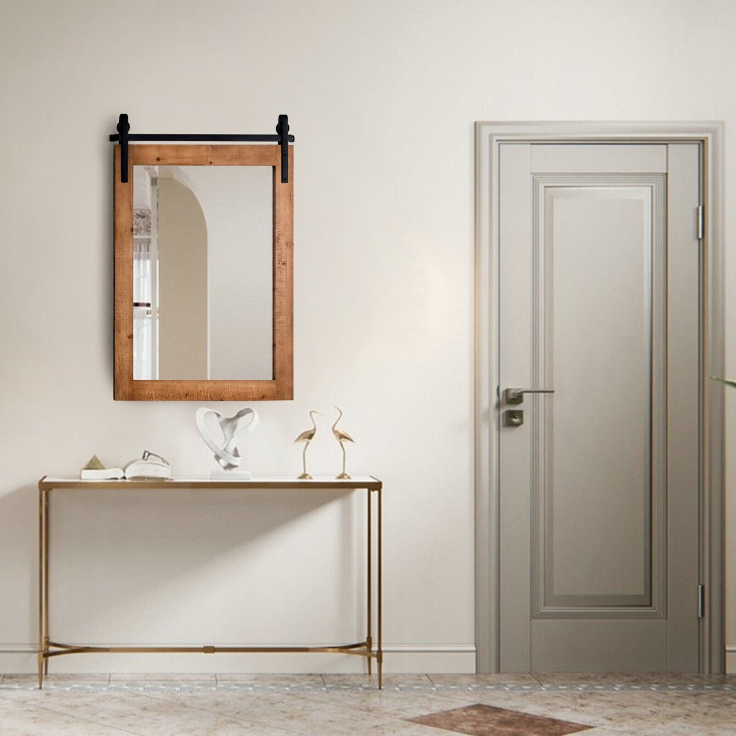 30 x 22 Inch Wall Mount Mirror with Wood Frame, Brown Wall Mirrors   at Gallery Canada