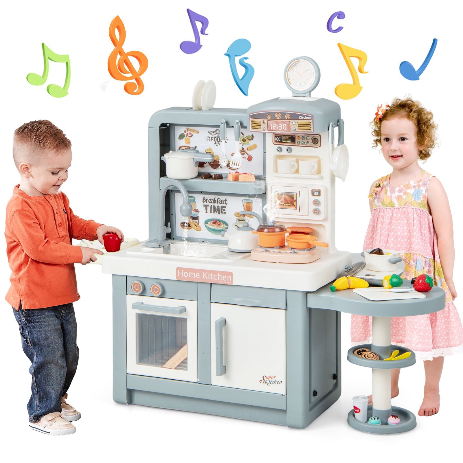 Kids Play Kitchen Toy with Stove Sink Oven with Light and Sound, Gray Play Kitchen Sets   at Gallery Canada