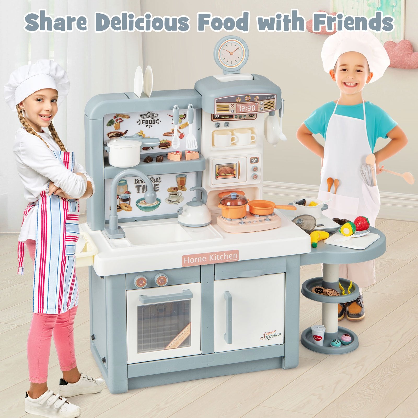 Kids Play Kitchen Toy with Stove Sink Oven with Light and Sound, Gray Play Kitchen Sets   at Gallery Canada