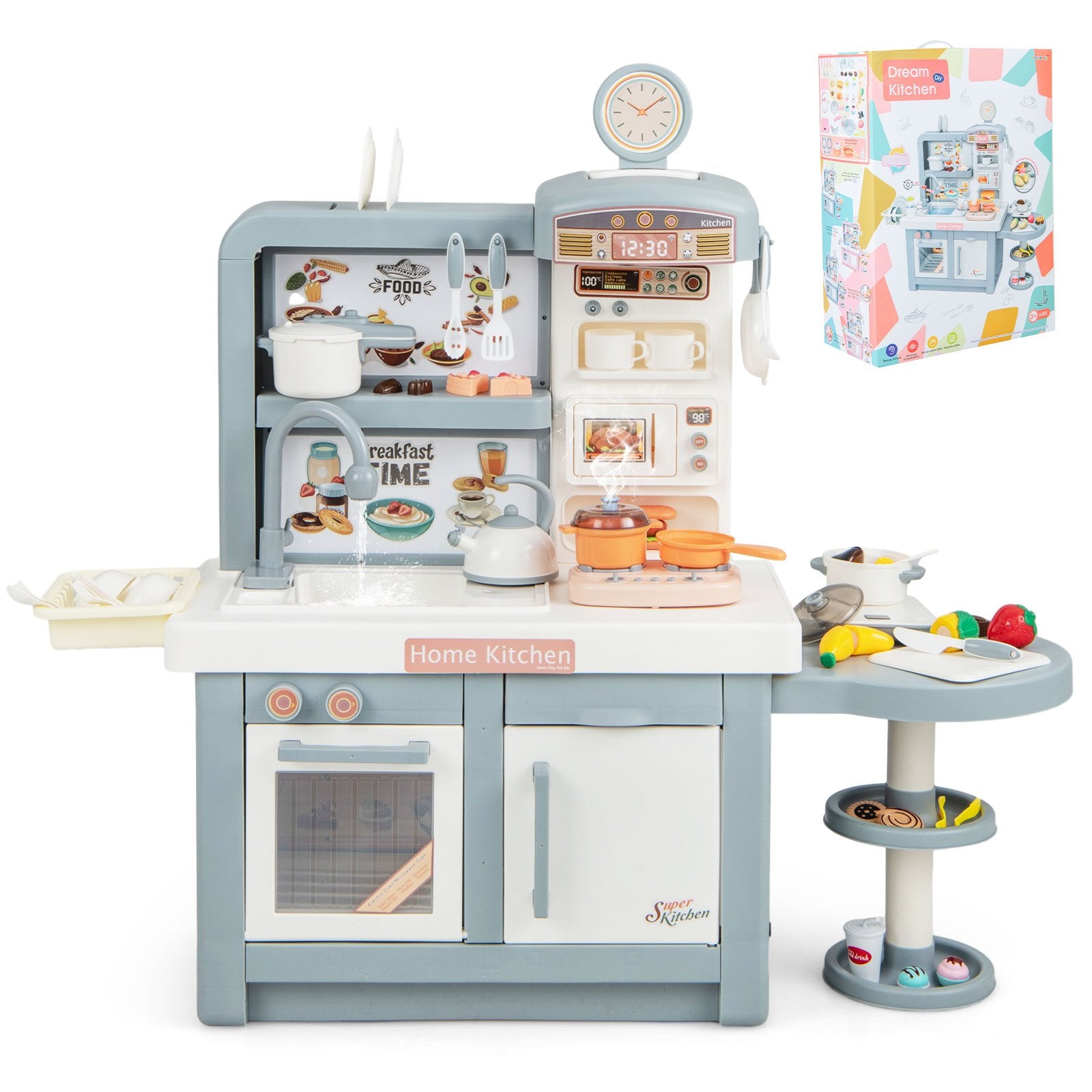 Kids Play Kitchen Toy with Stove Sink Oven with Light and Sound, Gray Play Kitchen Sets   at Gallery Canada