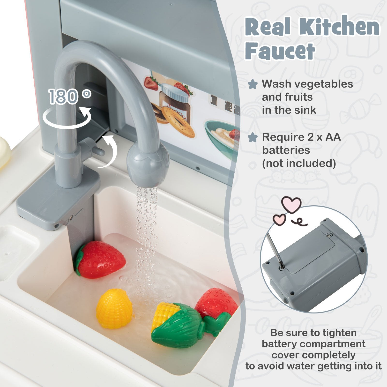 Kids Play Kitchen Toy with Stove Sink Oven with Light and Sound, Gray Play Kitchen Sets   at Gallery Canada