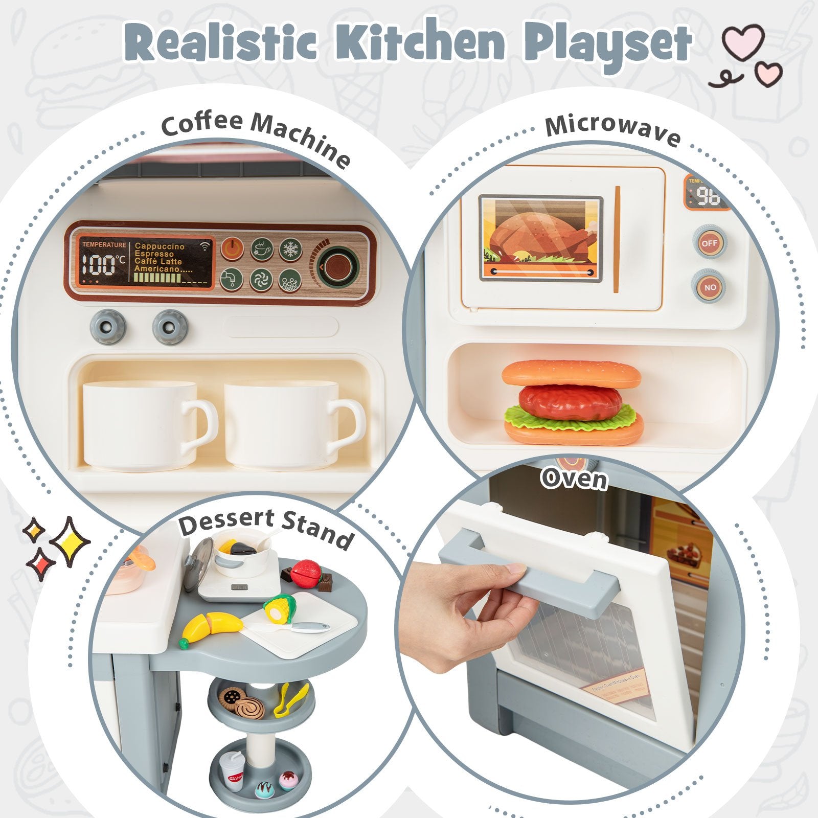 Kids Play Kitchen Toy with Stove Sink Oven with Light and Sound, Gray Play Kitchen Sets   at Gallery Canada