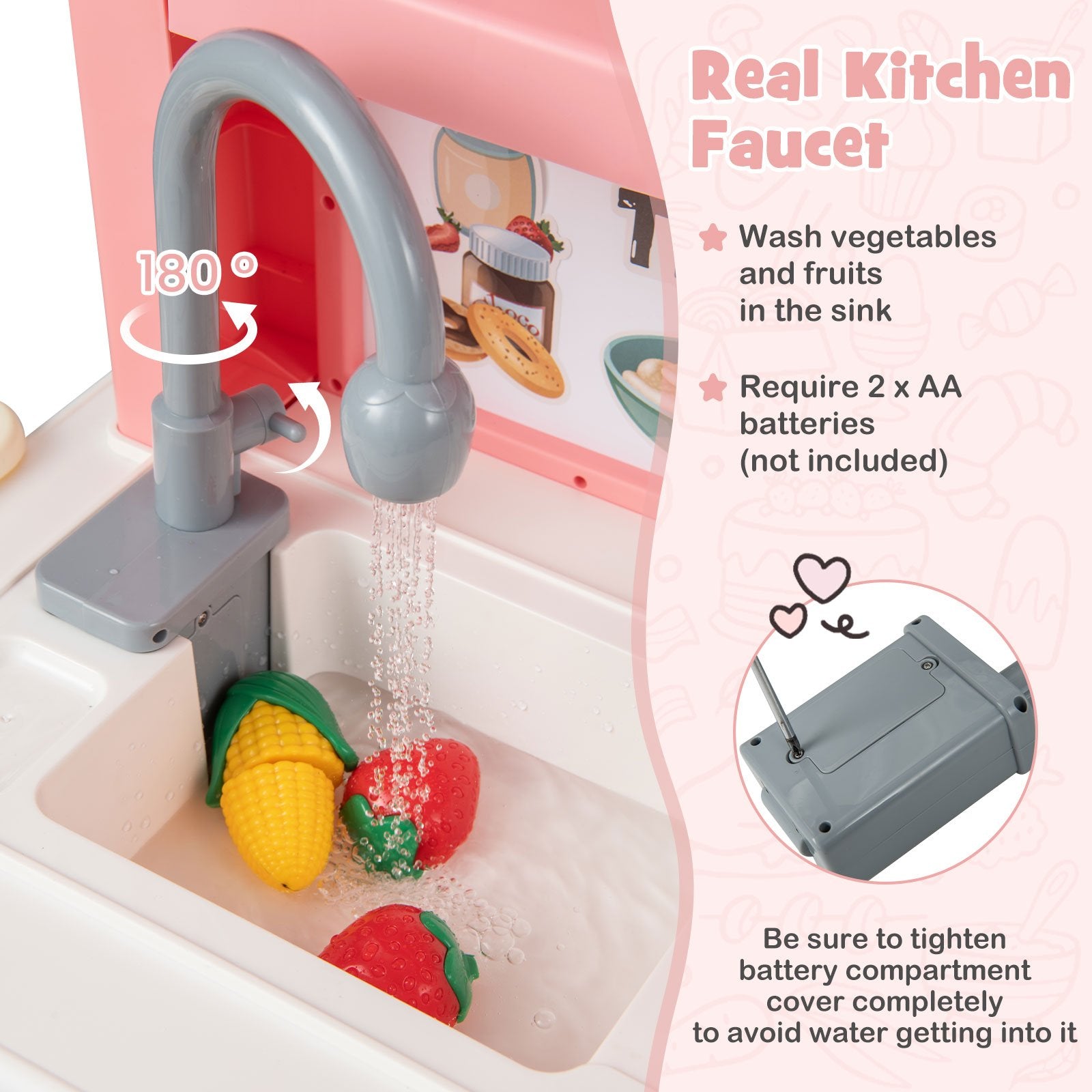 Kids Play Kitchen Toy with Stove Sink Oven with Light and Sound, Pink Play Kitchen Sets   at Gallery Canada