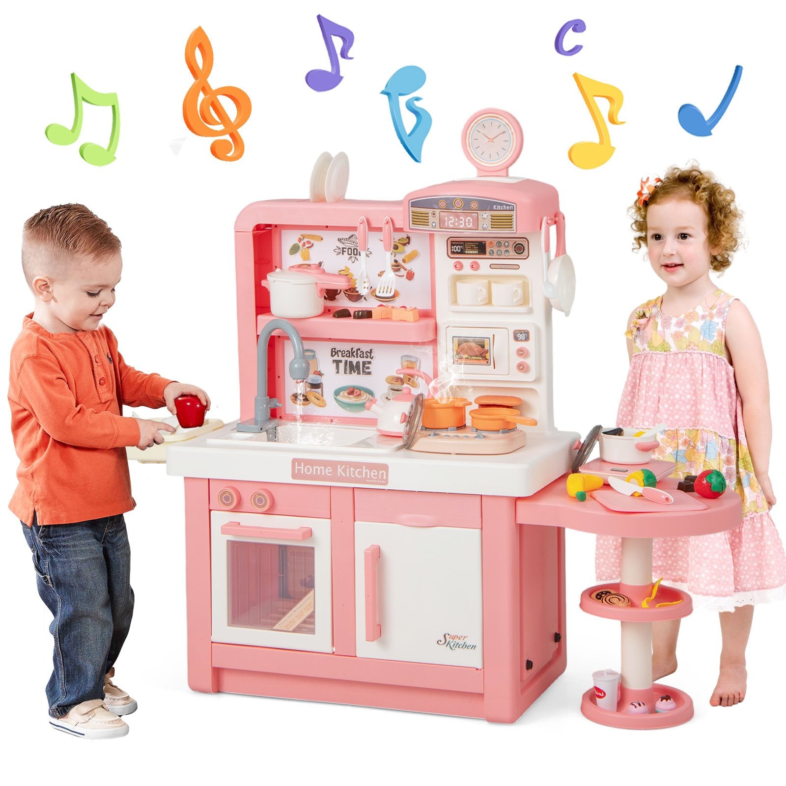 Kids Play Kitchen Toy with Stove Sink Oven with Light and Sound, Pink Play Kitchen Sets   at Gallery Canada