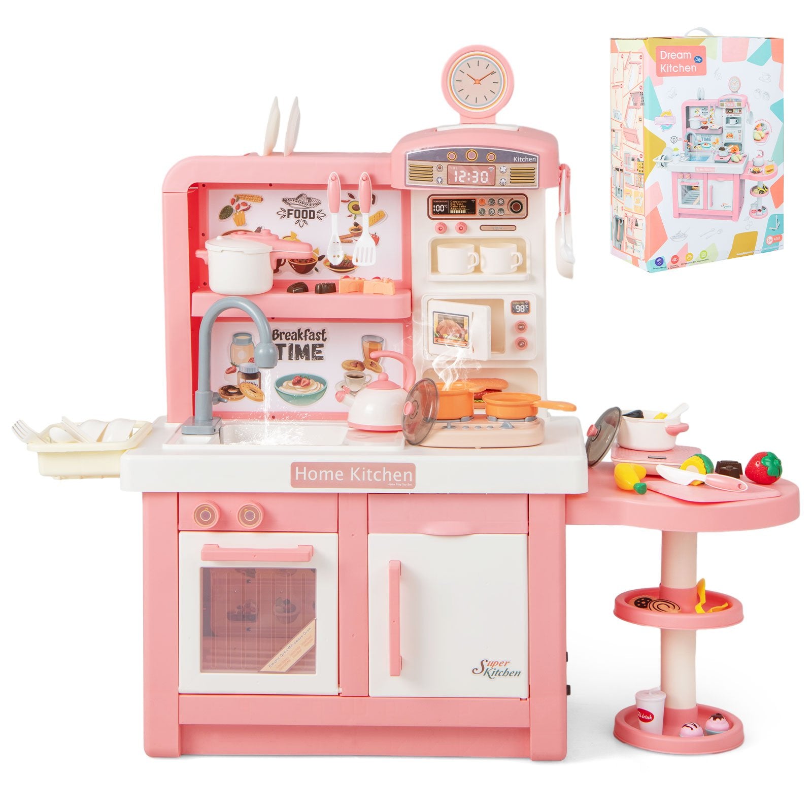 Kids Play Kitchen Toy with Stove Sink Oven with Light and Sound, Pink Play Kitchen Sets   at Gallery Canada