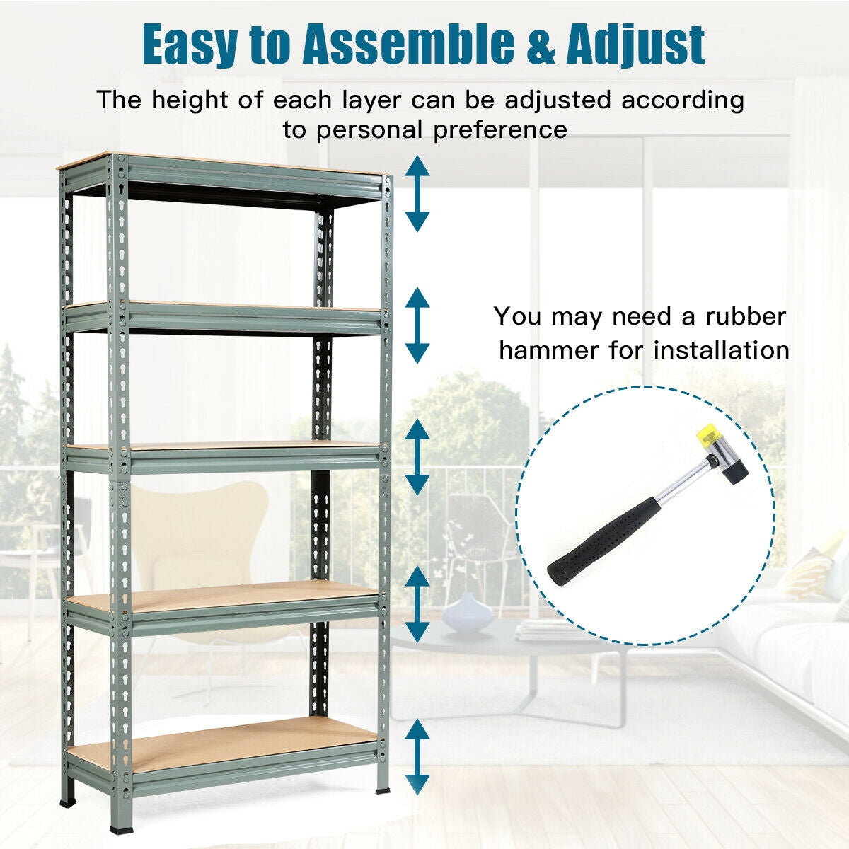 5-Tier Steel Shelving Unit Storage Shelves Heavy Duty Storage Rack, Gray Garages at Gallery Canada