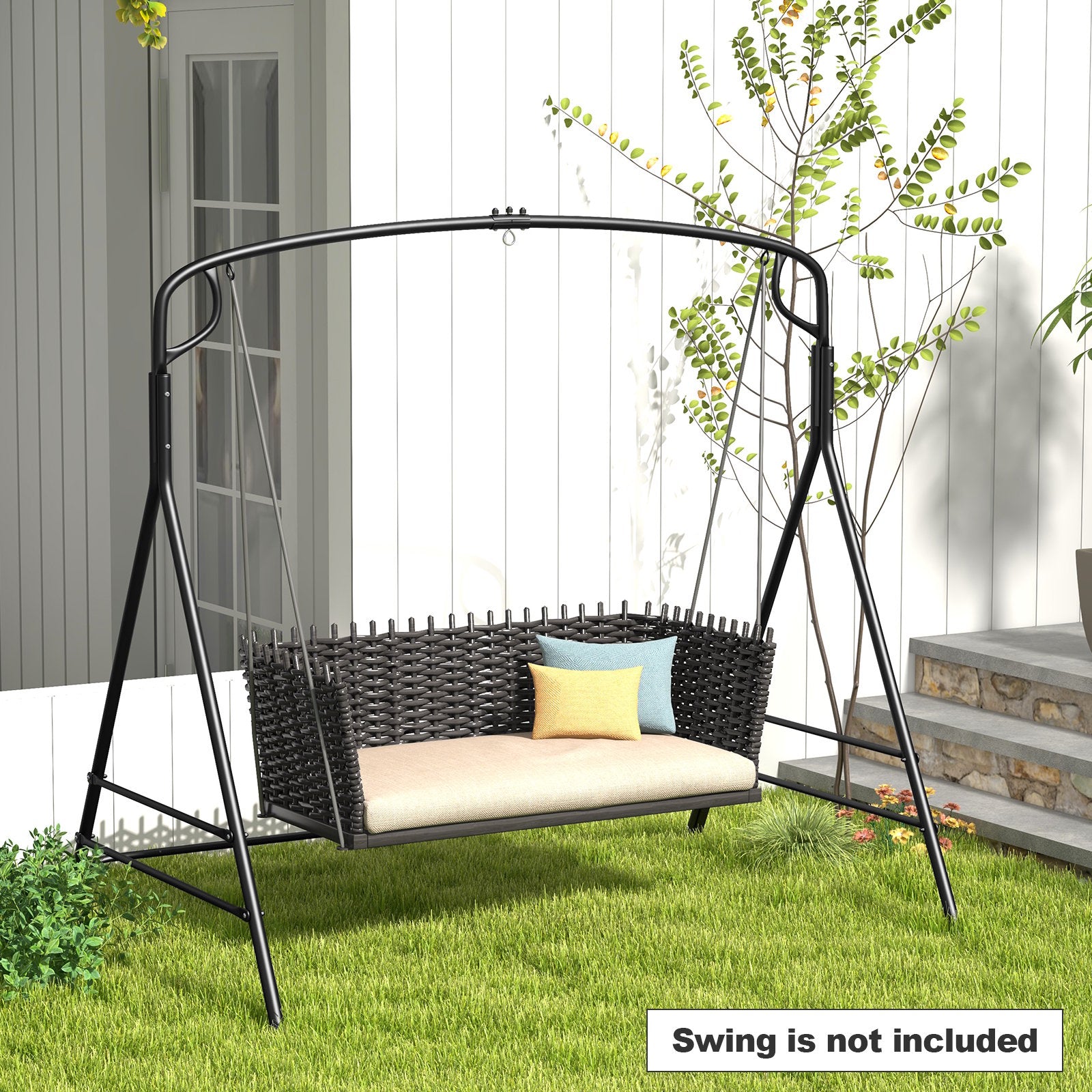 Outdoor Metal Swing Frame with Extra Side Bars, Black Porch Swings   at Gallery Canada