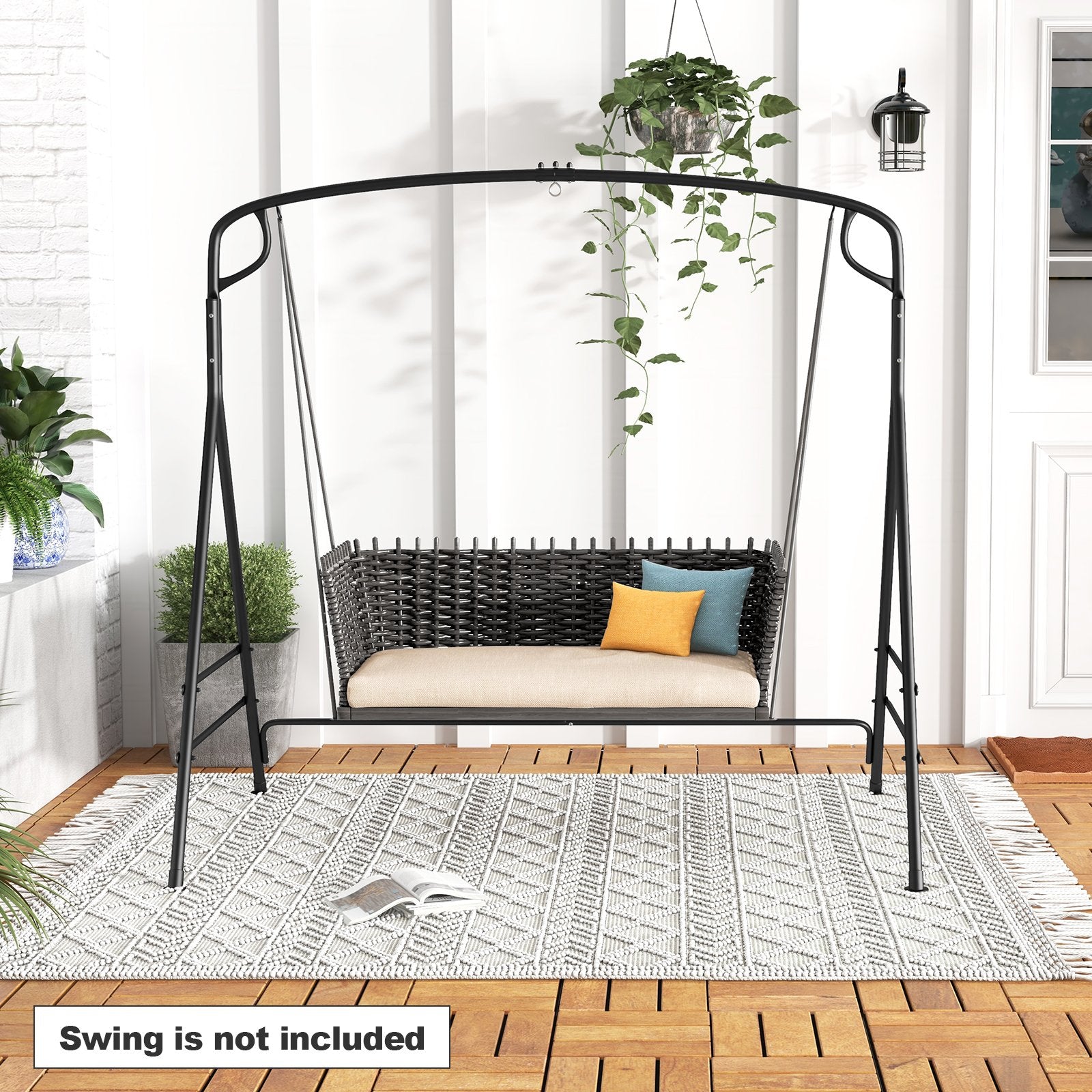 Outdoor Metal Swing Frame with Extra Side Bars, Black Porch Swings   at Gallery Canada