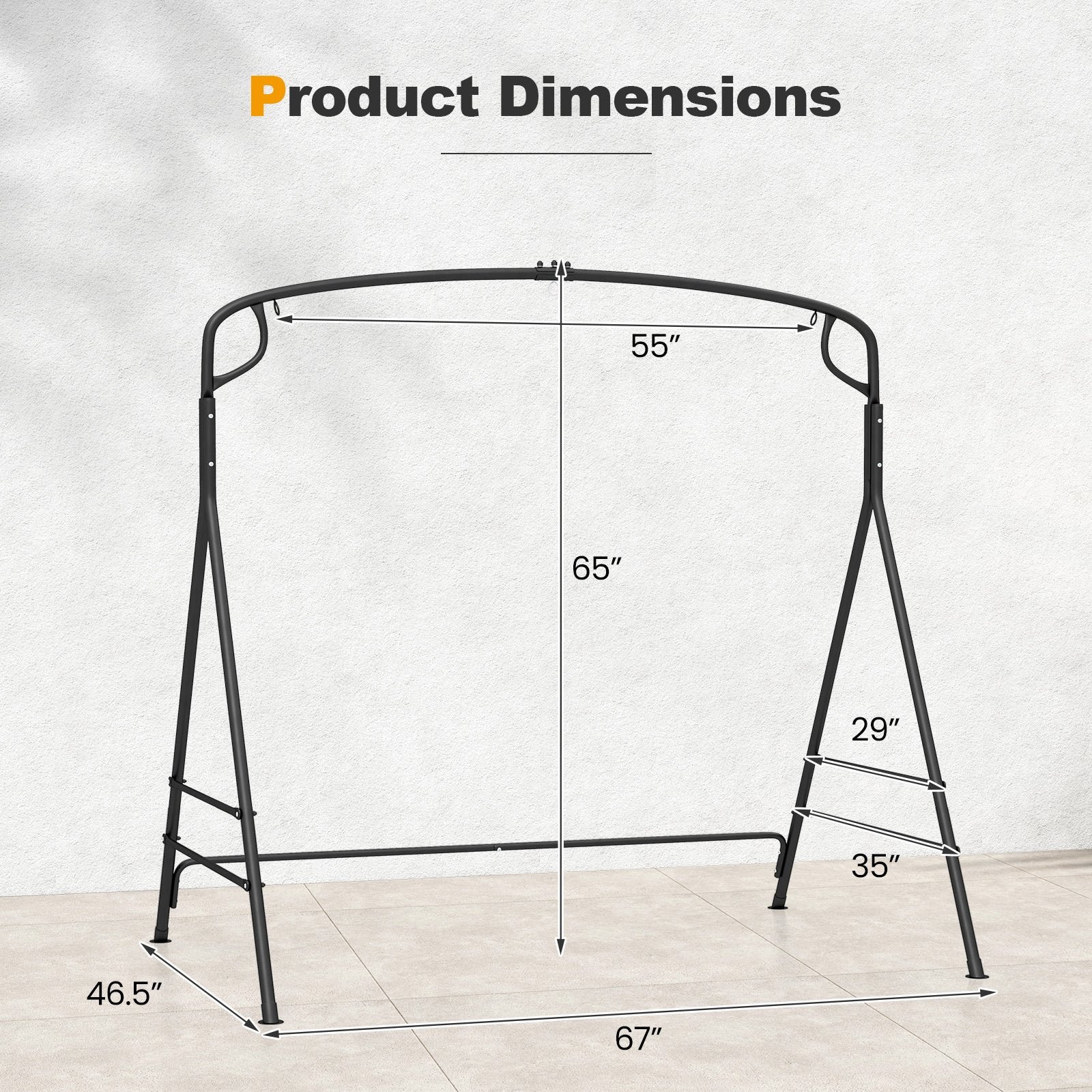 Outdoor Metal Swing Frame with Extra Side Bars, Black Porch Swings   at Gallery Canada