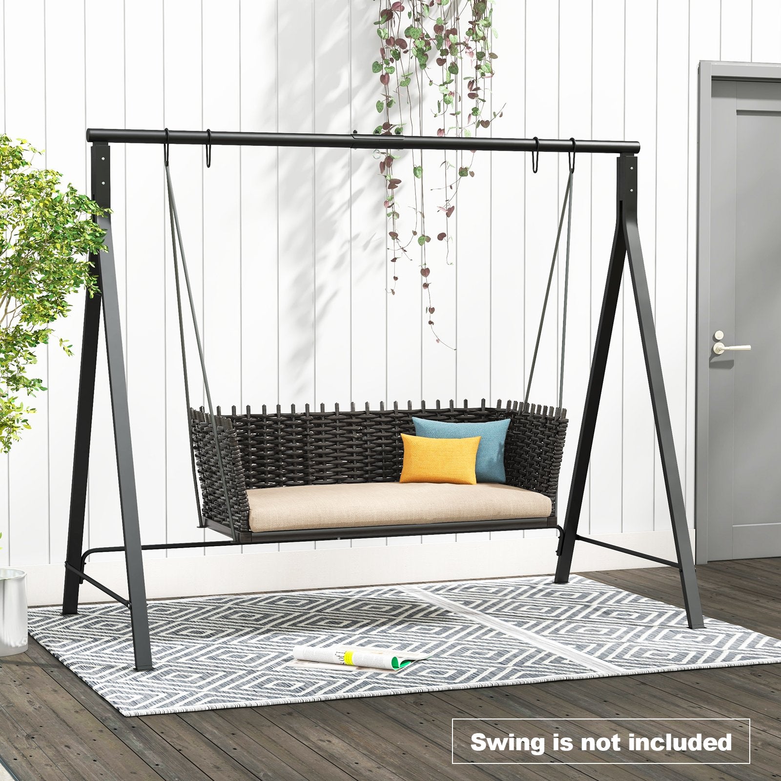 Patio Metal Swing Stand with A-Shaped Structure, Black Porch Swings   at Gallery Canada