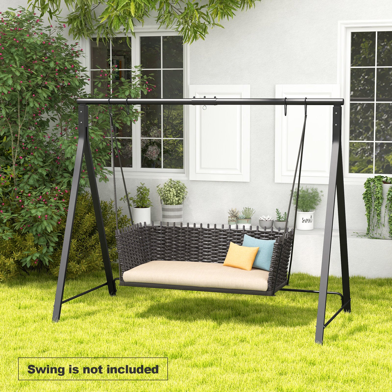 Patio Metal Swing Stand with A-Shaped Structure, Black Porch Swings   at Gallery Canada