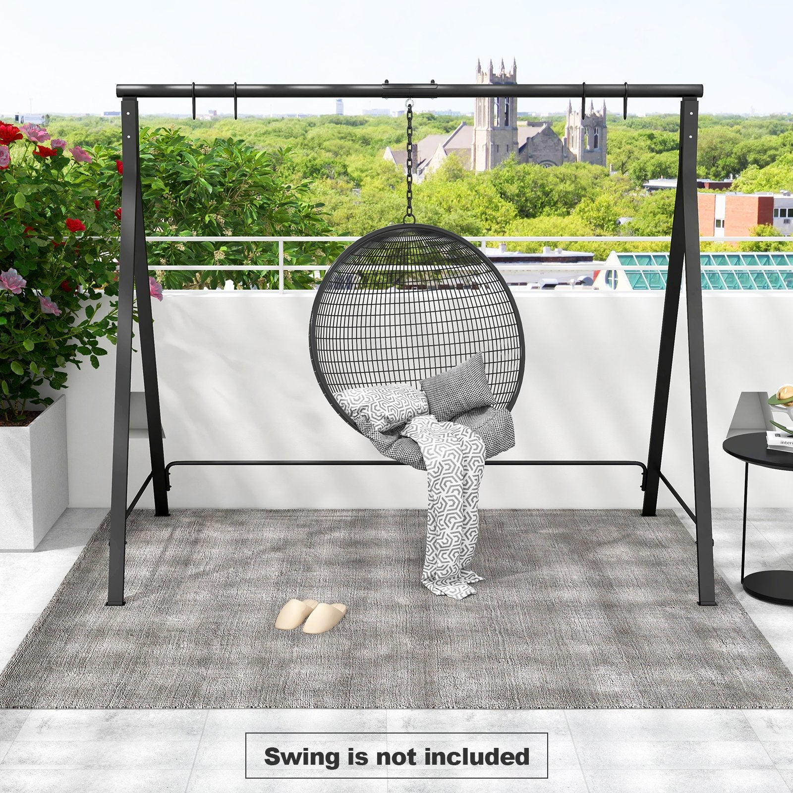 Patio Metal Swing Stand with A-Shaped Structure, Black Porch Swings   at Gallery Canada