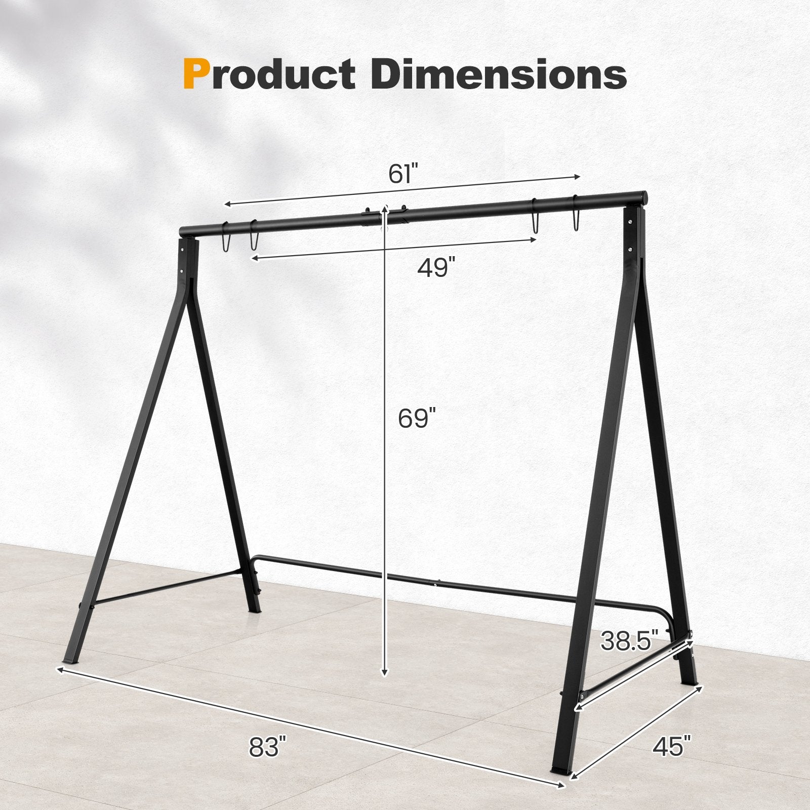 Patio Metal Swing Stand with A-Shaped Structure, Black Porch Swings   at Gallery Canada