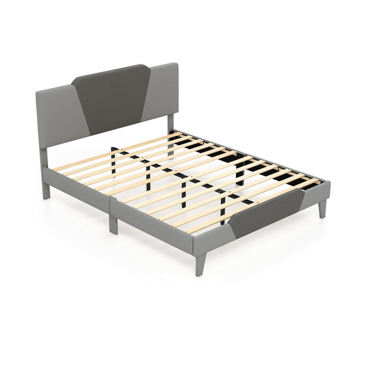 Full/Queen/Twin Velvet Upholstered Bed Frame with High Headboard-Queen Size, Gray - Gallery Canada