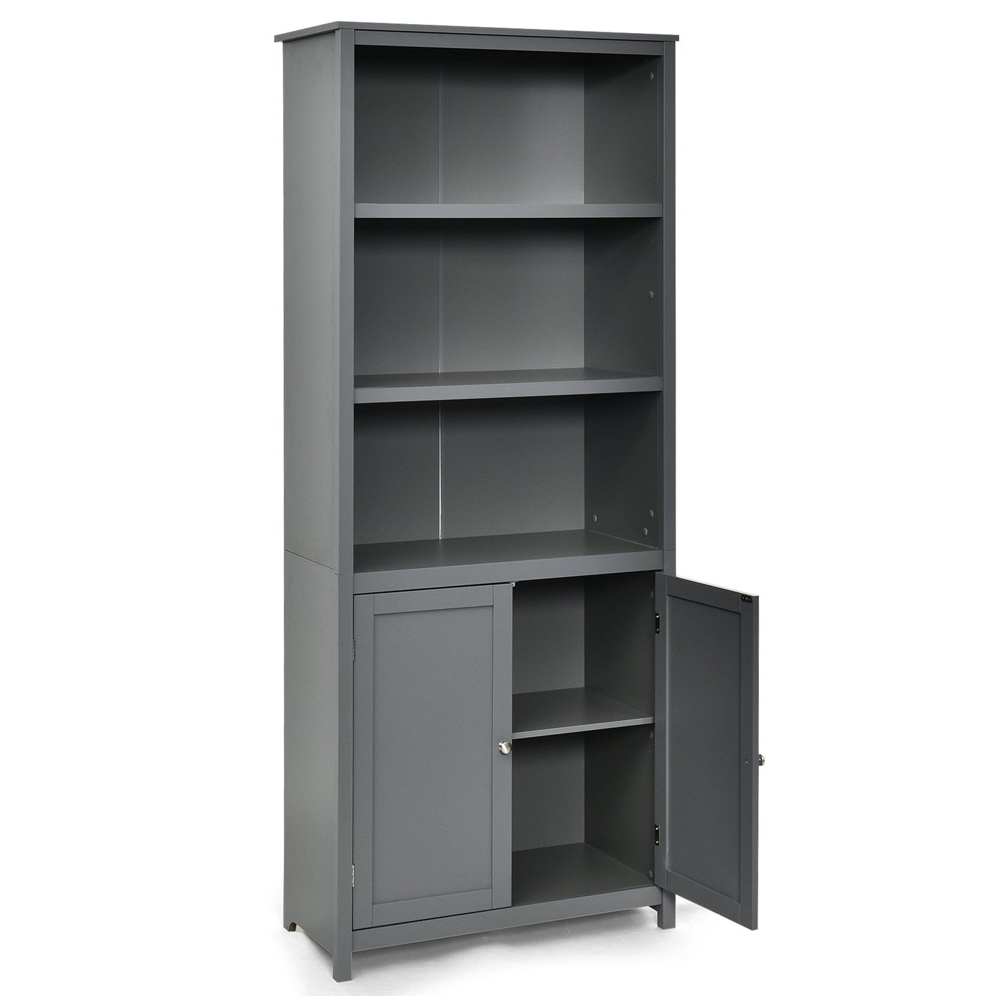 Bookcase Shelving Storage Wooden Cabinet Unit Standing Display Bookcase with Doors, Gray Bookcases   at Gallery Canada