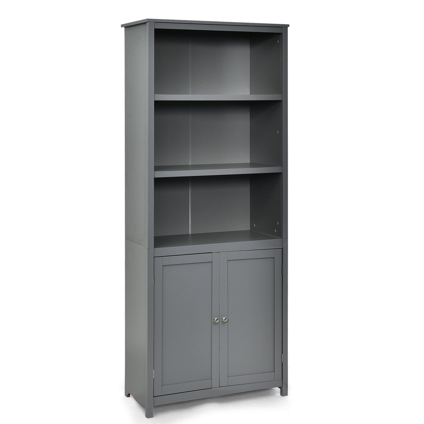 Bookcase Shelving Storage Wooden Cabinet Unit Standing Display Bookcase with Doors, Gray Bookcases   at Gallery Canada