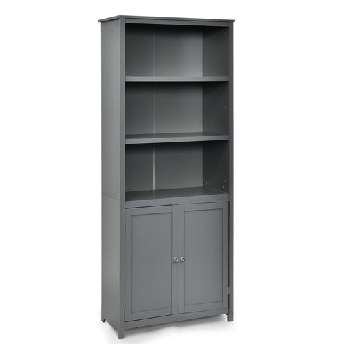 Bookcase Shelving Storage Wooden Cabinet Unit Standing Display Bookcase with Doors, Gray