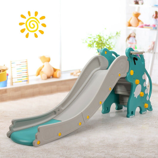 4-in-1 Kids Climber Slide Play Set with Basketball Hoop, Green Climbers & Slides   at Gallery Canada