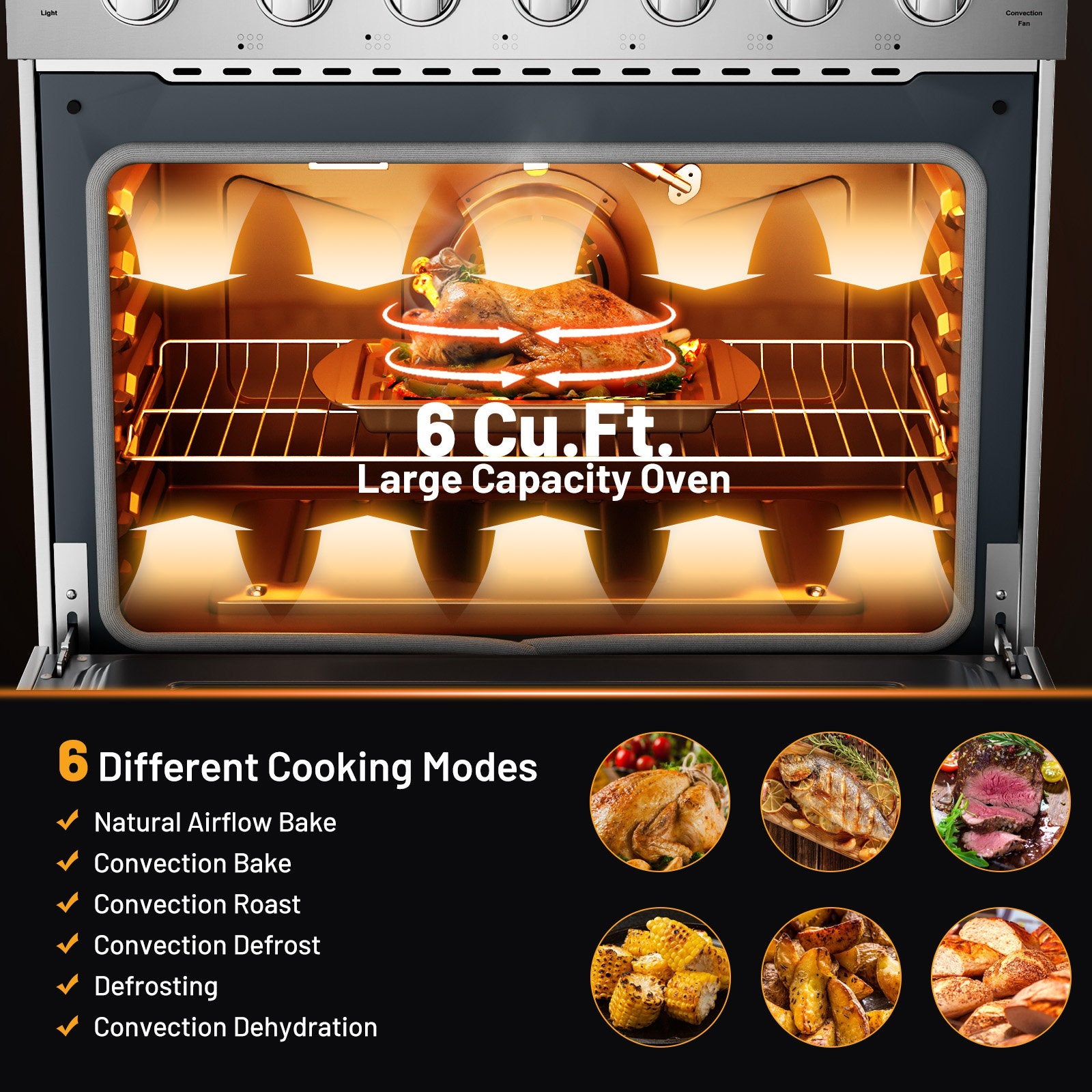 36 Inches Freestanding Natural Gas Range with 6 Burners Cooktop Food Warmers & Burners   at Gallery Canada