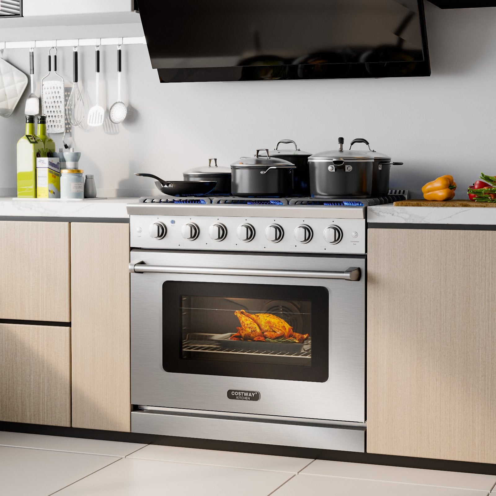 36 Inches Freestanding Natural Gas Range with 6 Burners Cooktop Food Warmers & Burners   at Gallery Canada