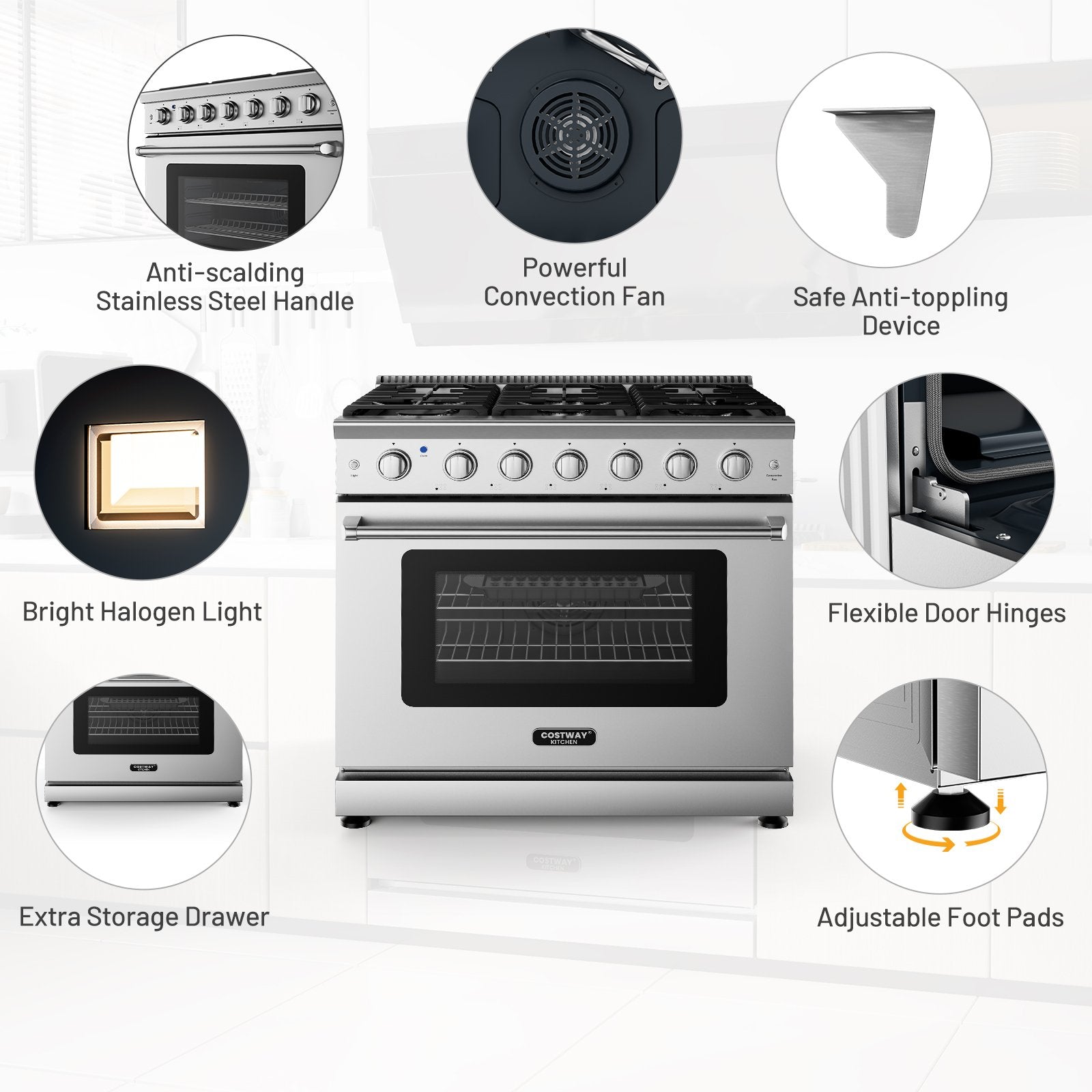 36 Inches Freestanding Natural Gas Range with 6 Burners Cooktop Food Warmers & Burners   at Gallery Canada