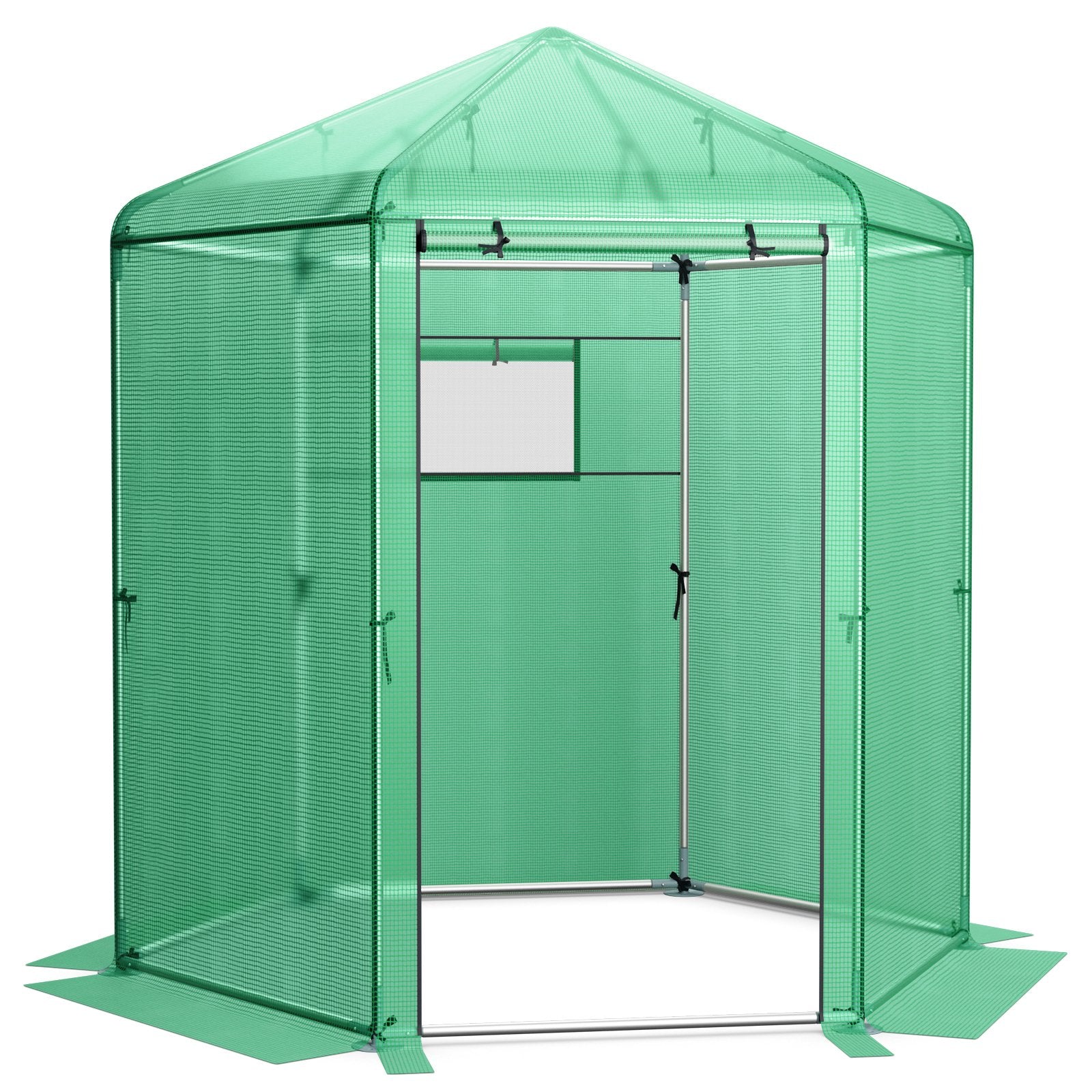 Walk-In Hexagonal Greenhouse with PE Cover and Metal Frame, Green Greenhouses   at Gallery Canada