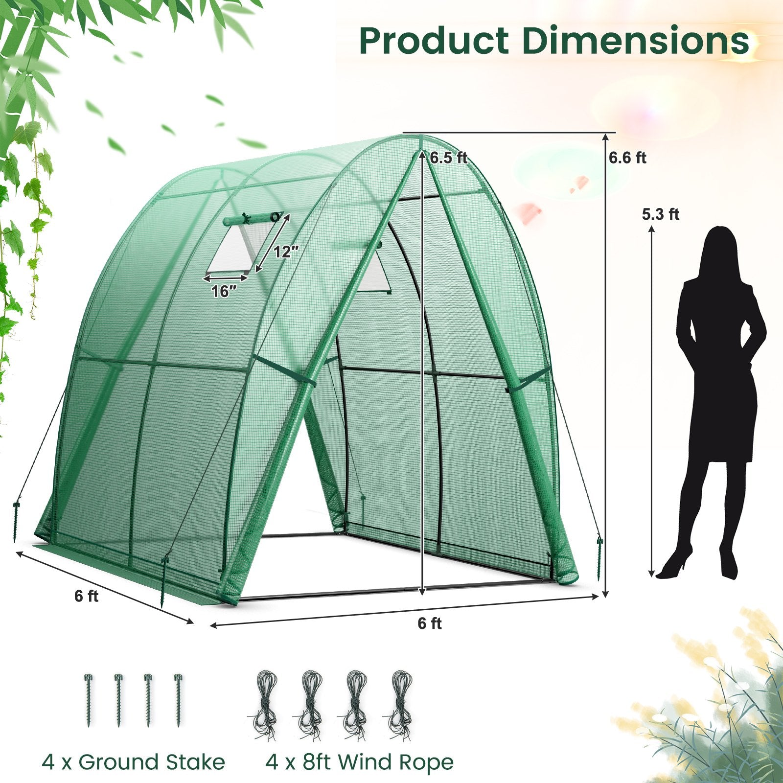 6 x 6 x 6.6 FT Outdoor Wall-in Tunnel Greenhouse, Green Greenhouses   at Gallery Canada