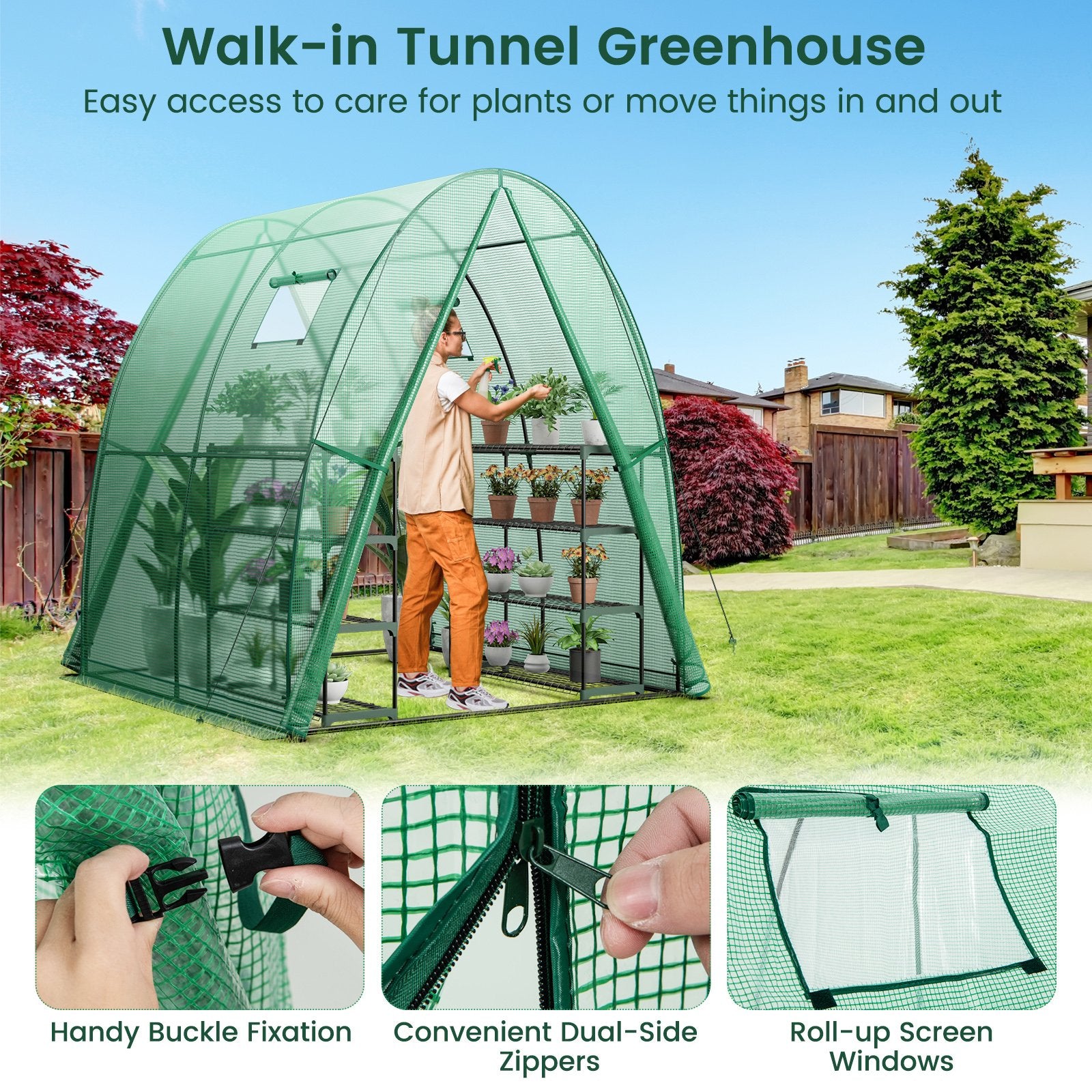 6 x 6 x 6.6 FT Outdoor Wall-in Tunnel Greenhouse, Green Greenhouses   at Gallery Canada