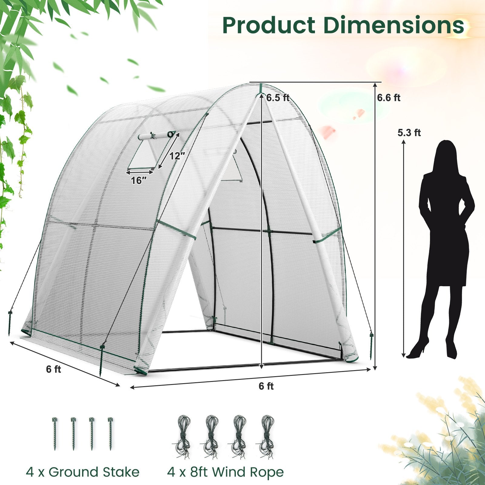 6 x 6 x 6.6 FT Outdoor Wall-in Tunnel Greenhouse, White Greenhouses   at Gallery Canada