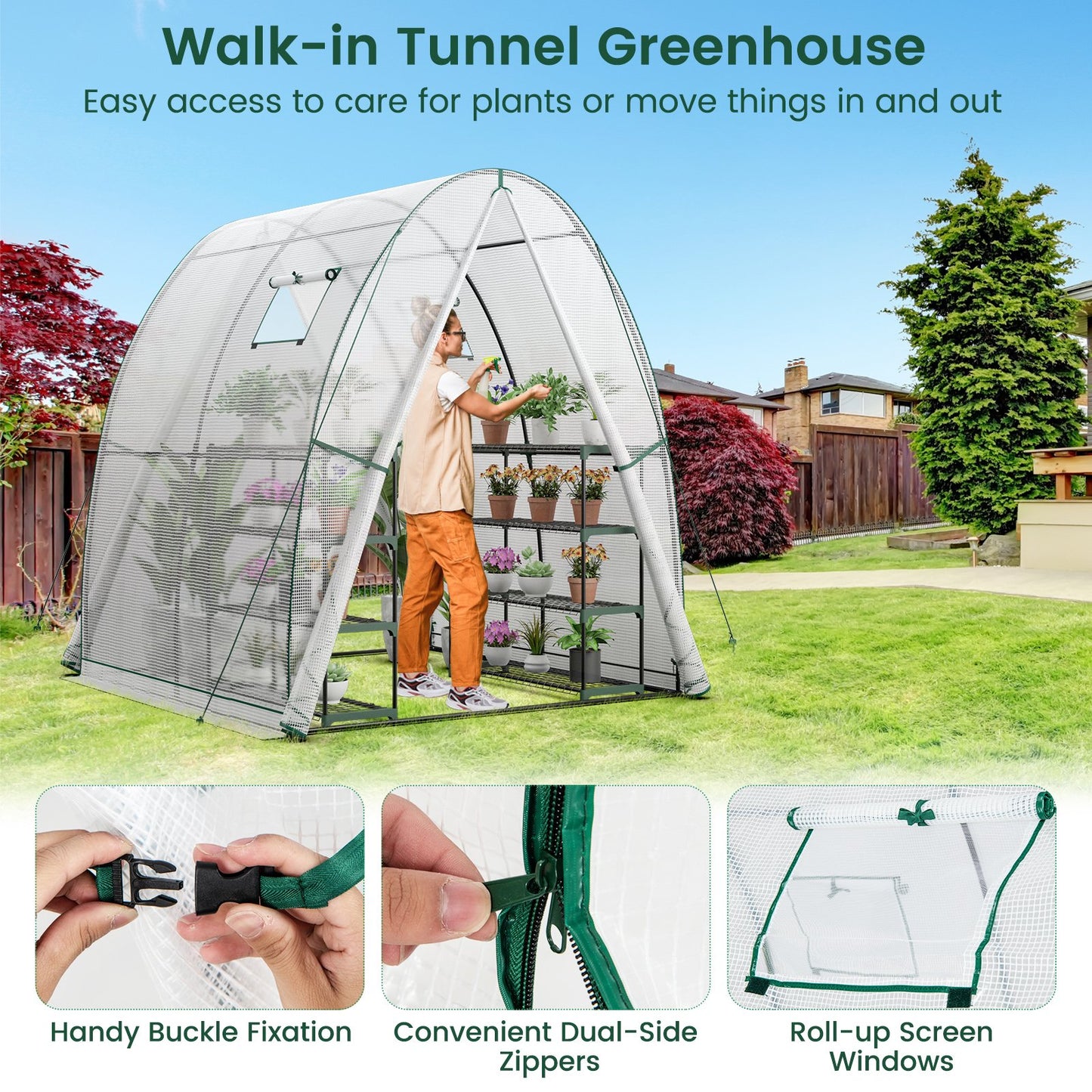 6 x 6 x 6.6 FT Outdoor Wall-in Tunnel Greenhouse, White Greenhouses   at Gallery Canada