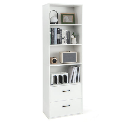 6-Tier Tall Freestanding Bookshelf with 4 Open Shelves and 2 Drawers, White Bookcases White  at Gallery Canada