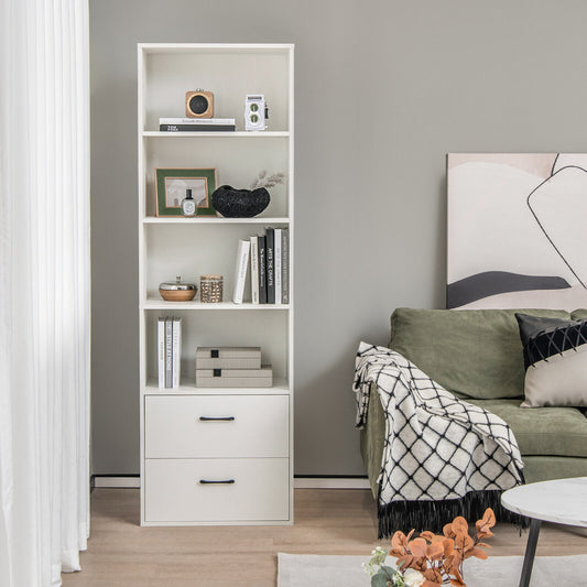 6-Tier Tall Freestanding Bookshelf with 4 Open Shelves and 2 Drawers, White Bookcases White  at Gallery Canada